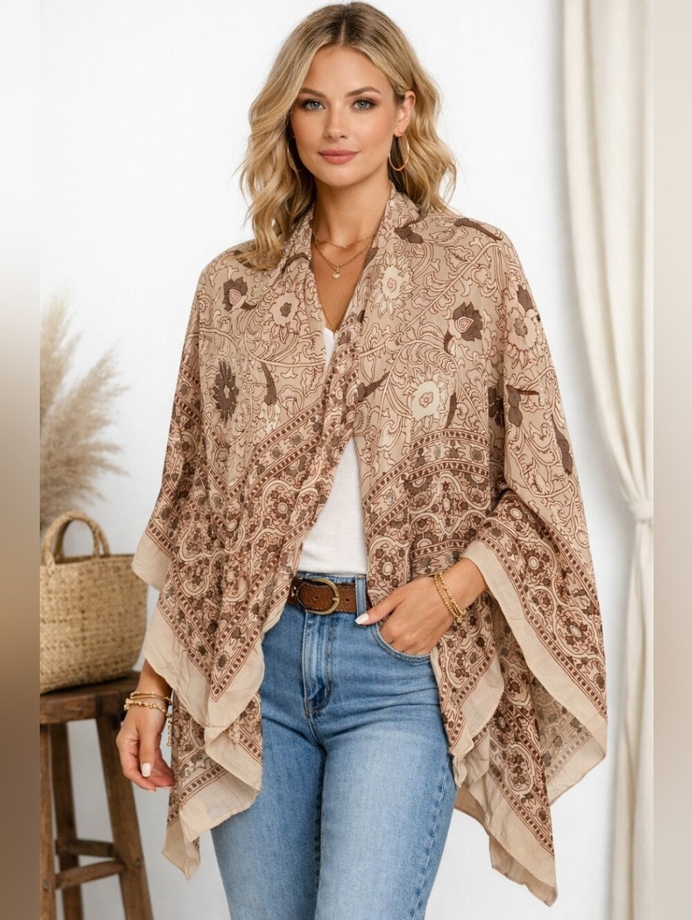 Free People Rayon Scarf/Kimono Style Duster Boho One Size